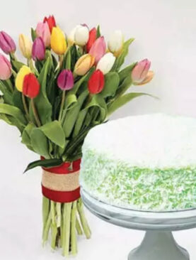 Vibrant Tulips Bunch and Cake of Your Choice