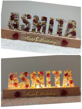 Basic Flower Name Night Light with Hearts and Customised Message