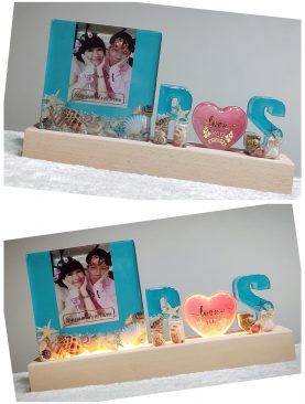 Ocean Resin Photoframe Letters Night Light with figurine