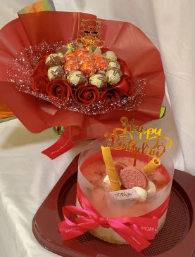 HBD Roses & Chocolate Bouquet with Oreo Sakura Yuzu Mousse Cheesecake Bundle