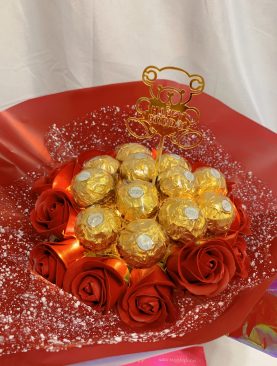 HBD Teddy Red Roses Ferrero Rocher Chocolate Bouquet