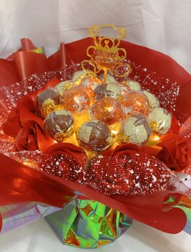 HBD Teddy Red Roses Truffle Orange Lindor Chocolate Bouquet