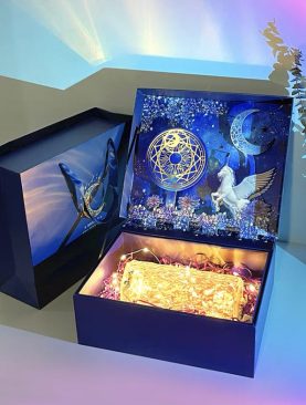 Unicorn Blue Fairytale Rose Diamond Magical Table Lamp Surprise Gift Box